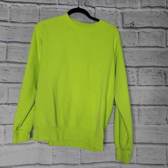 Tna Sweaters - Tna Womens Neon Green Long Sleeves Crew Neck Cotton Blend Casual Sweater Small